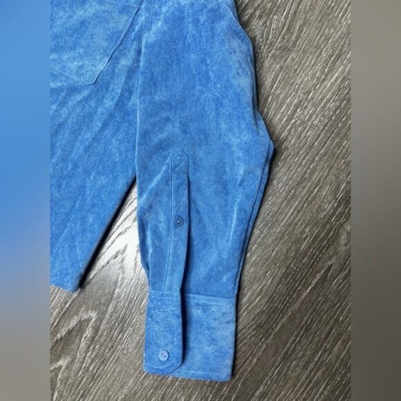 ZARA Fine-Waled Corduroy Oversized Blue Button-Up Shirt Size XS - Picture 10 of 15